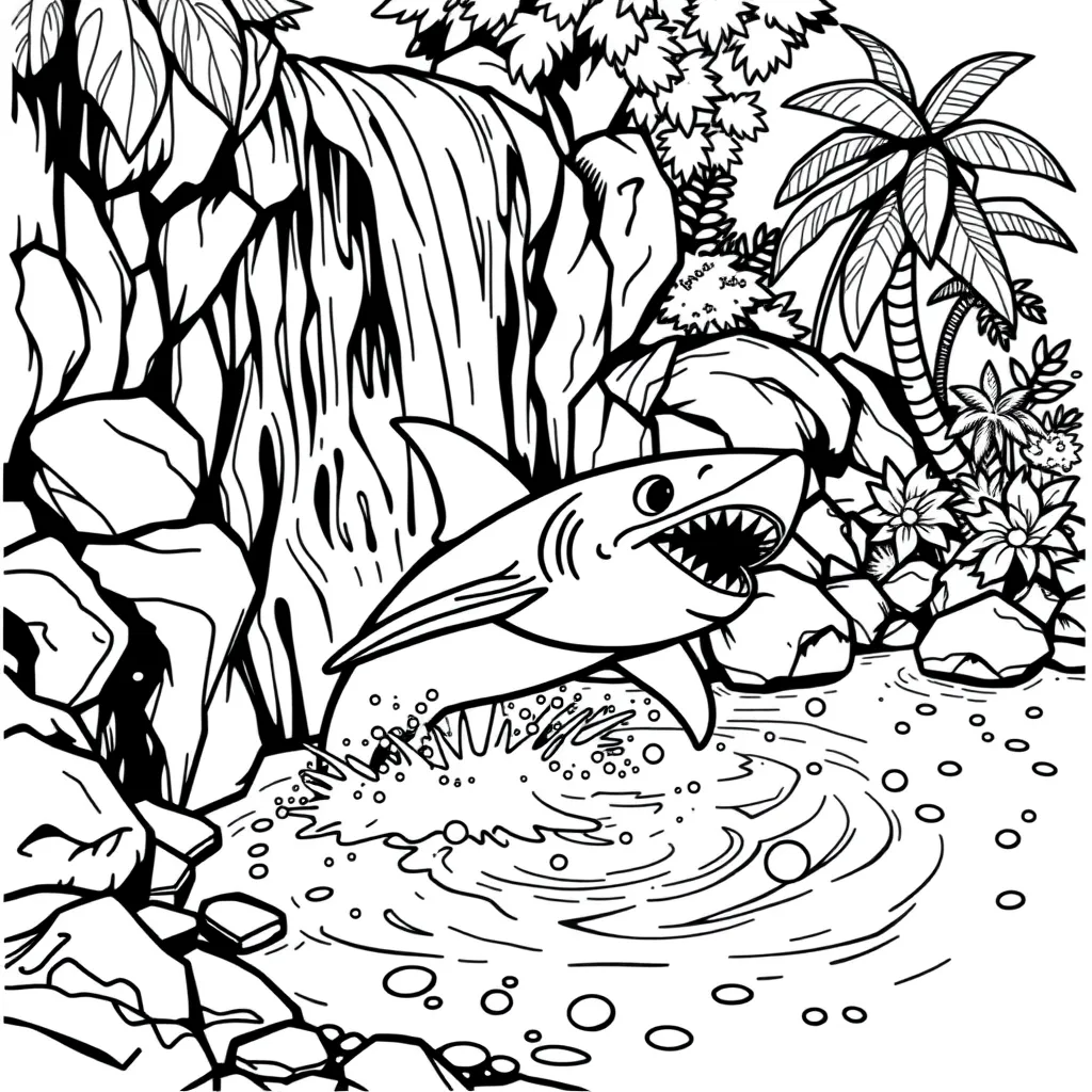 Shark Sliding Down a Waterfall into a Tide Pool