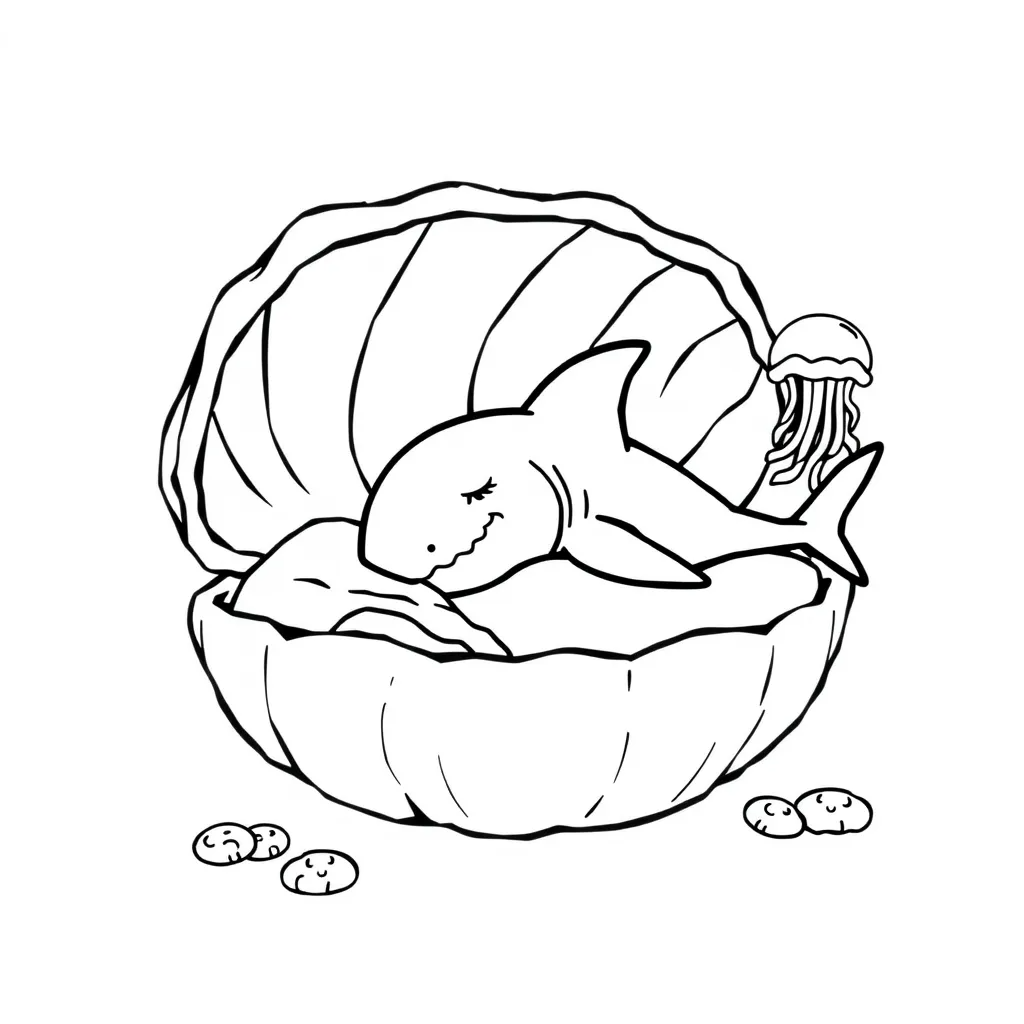 Shark Tucked into a Clam Shell Bed with a Nightlight