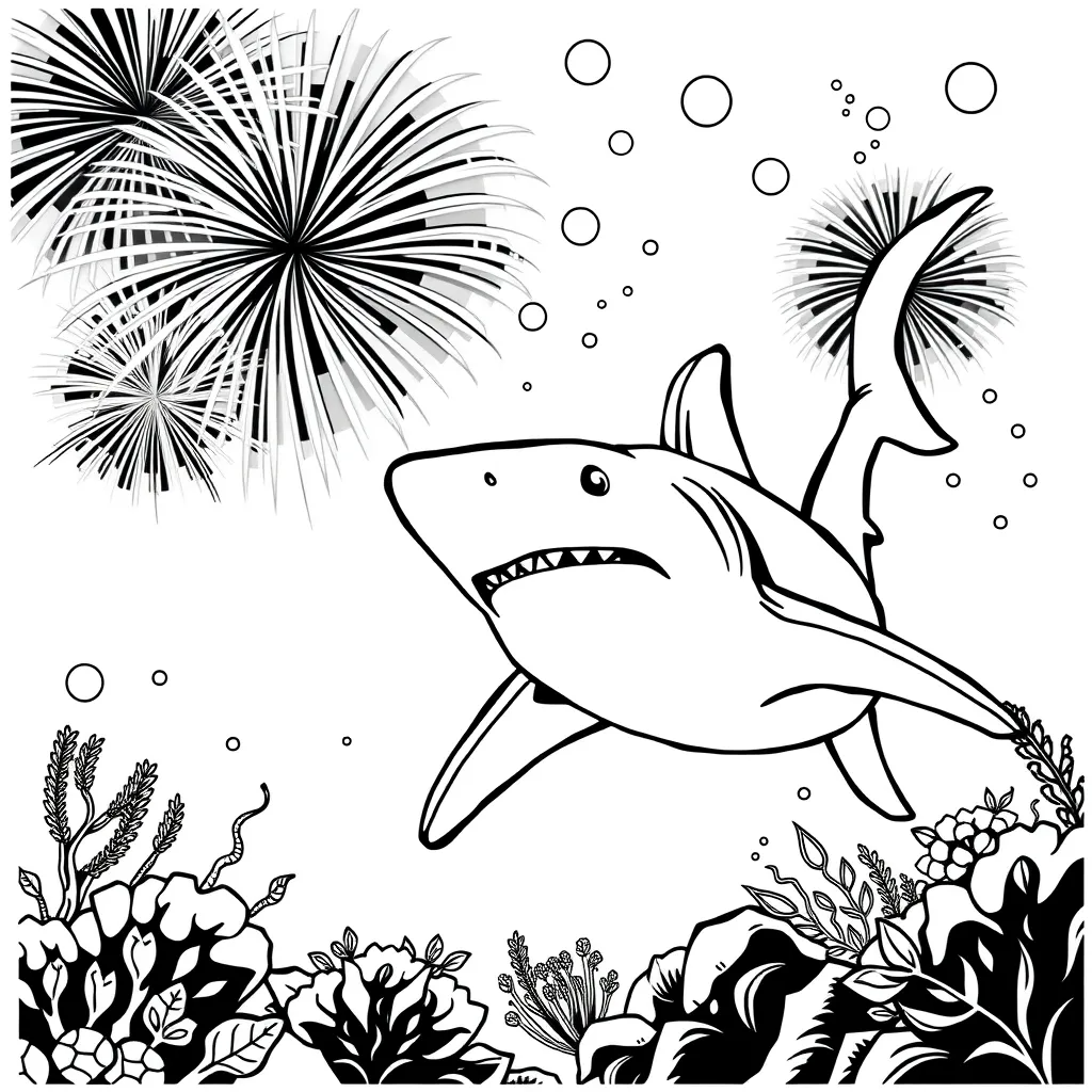 Shark Watching Fireworks Underwater with Friends