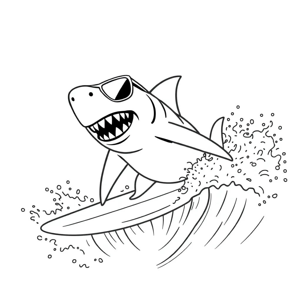 Shark Wearing Sunglasses and Surfing a Big Wave