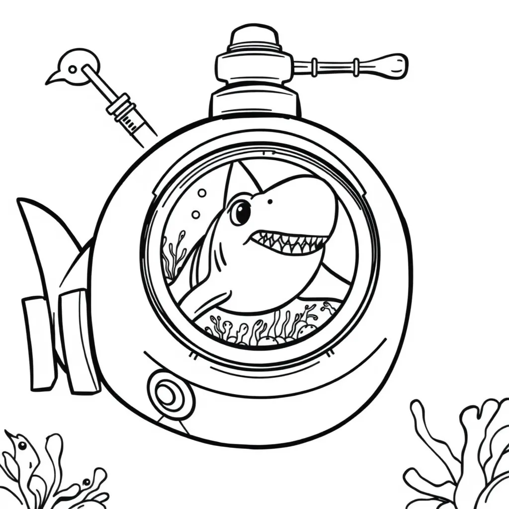 Shark in a Submarine Looking Through a Periscope