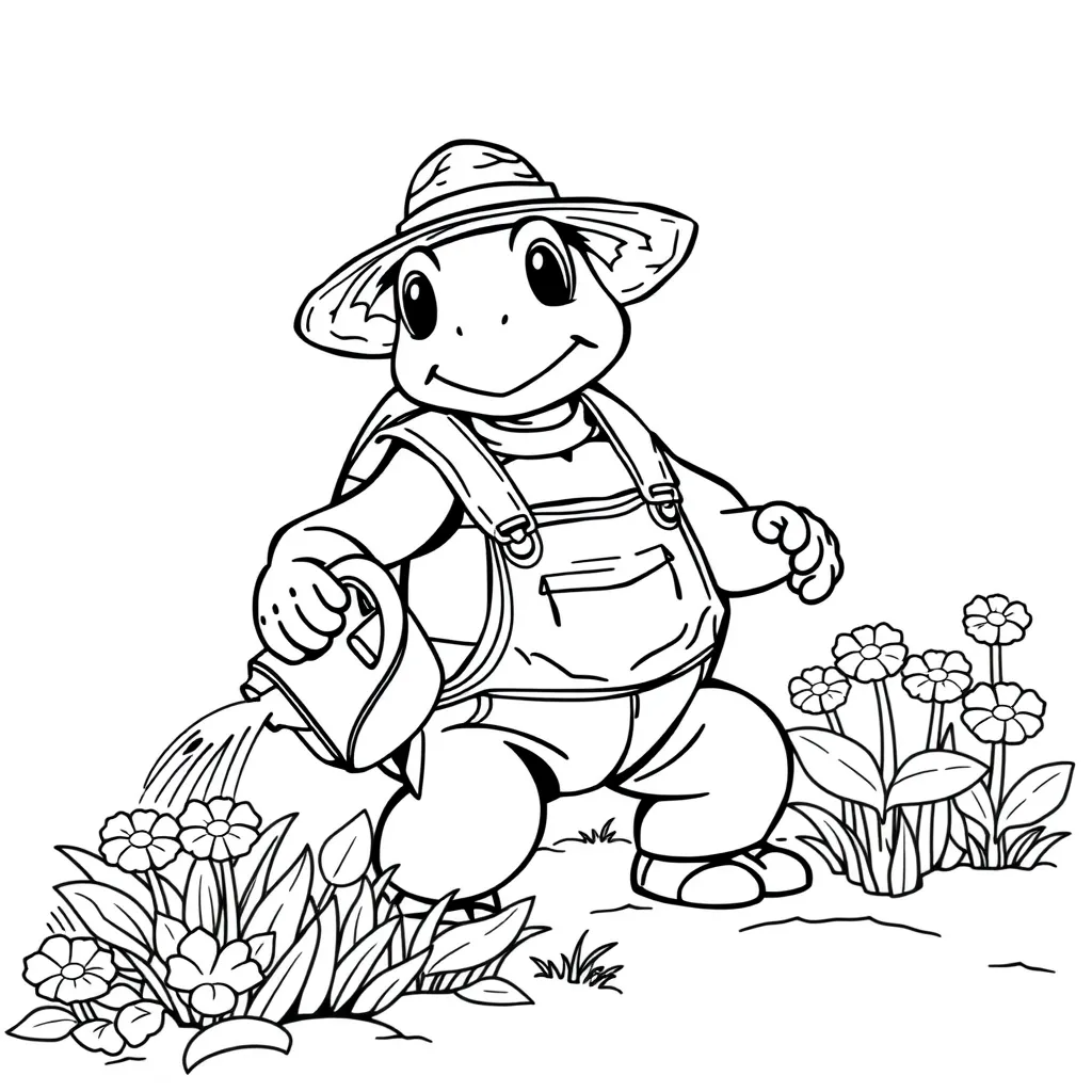 Turtle Gardening with a Watering Can