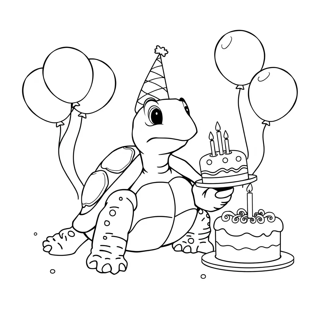 Turtle Hosting a Birthday Party with Balloons
