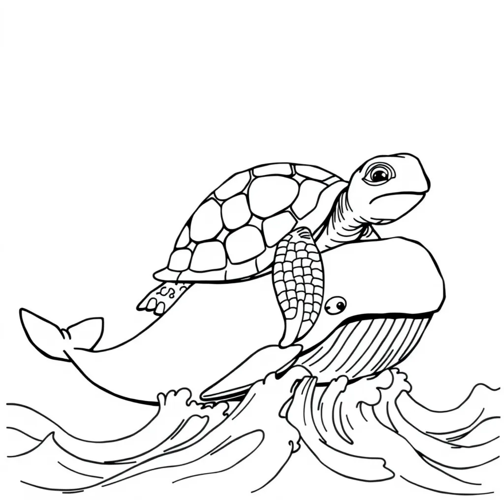 Turtle Riding on a Whale in the Ocean