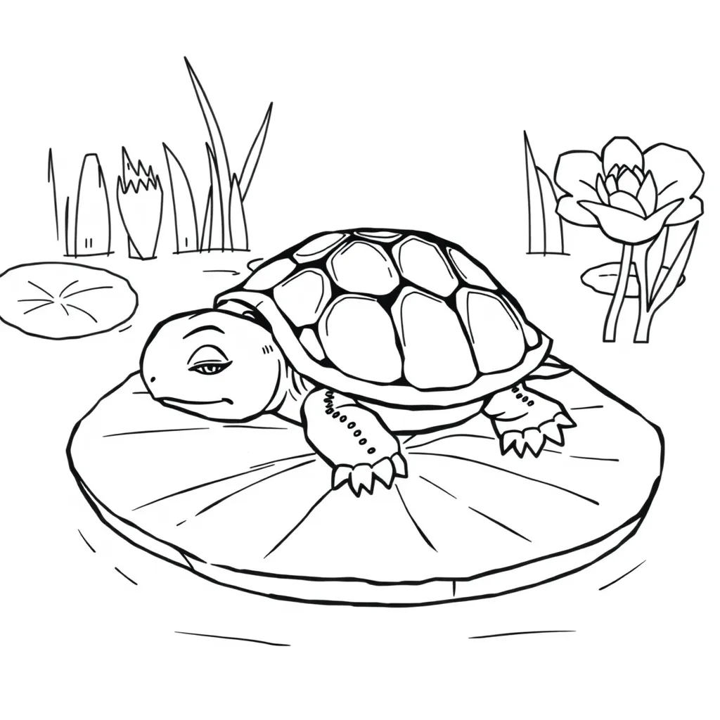 Turtle Taking a Nap on a Lily Pad