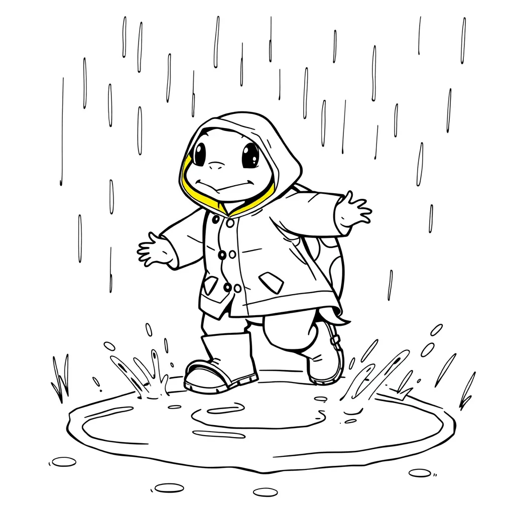Turtle in a Raincoat Jumping in Puddles