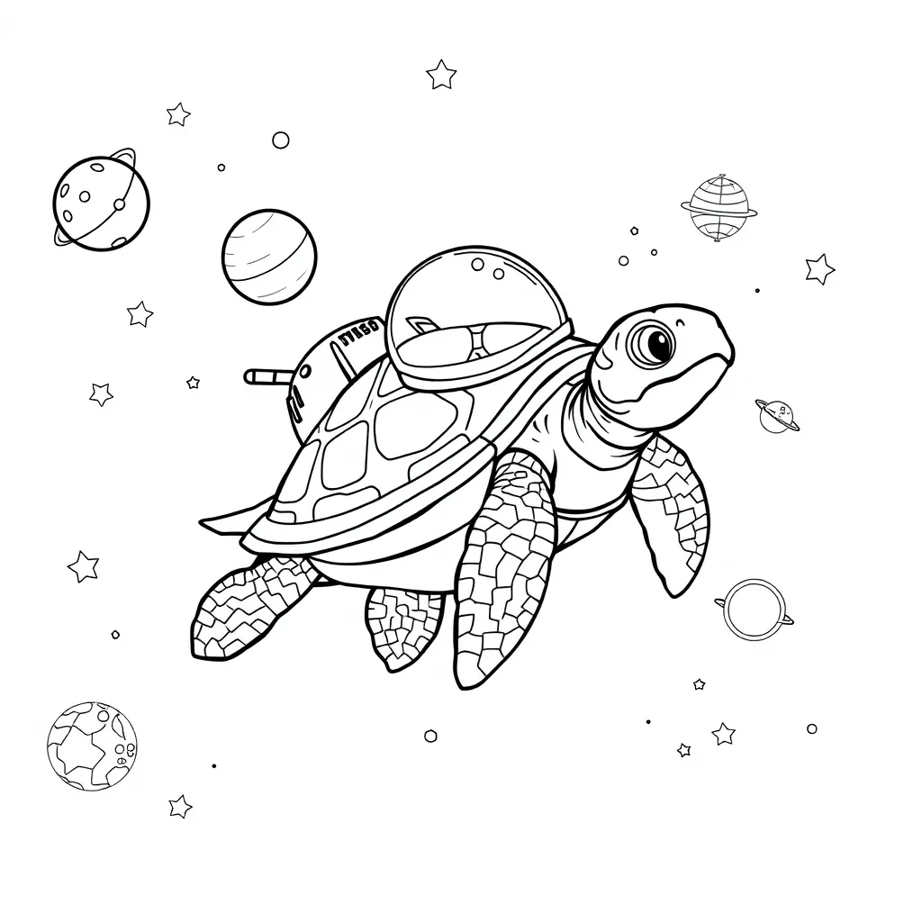 Turtle in a Spacesuit Floating in Outer Space
