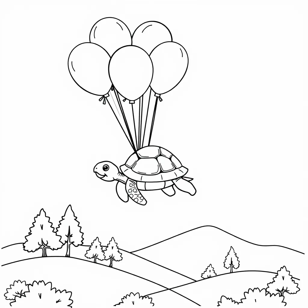 Turtle with Balloons Floating Gently in the Sky