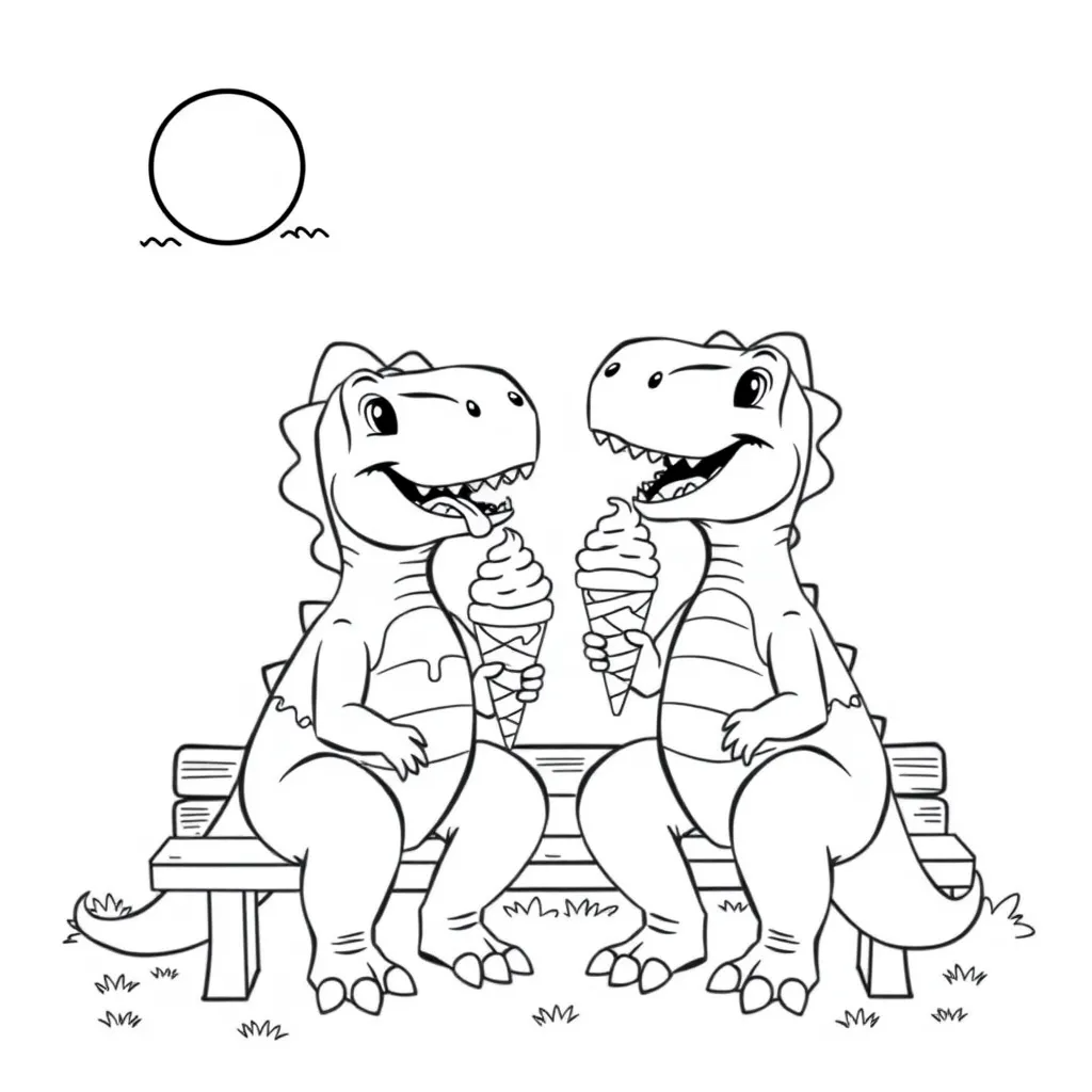 Two Dinosaurs Sharing Ice Cream Cones