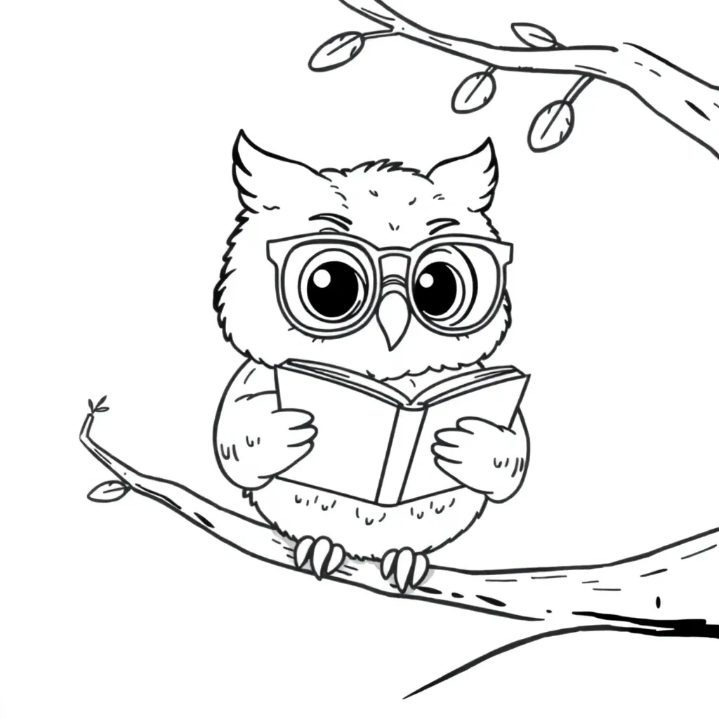 A wise owl wearing glasses and reading a book