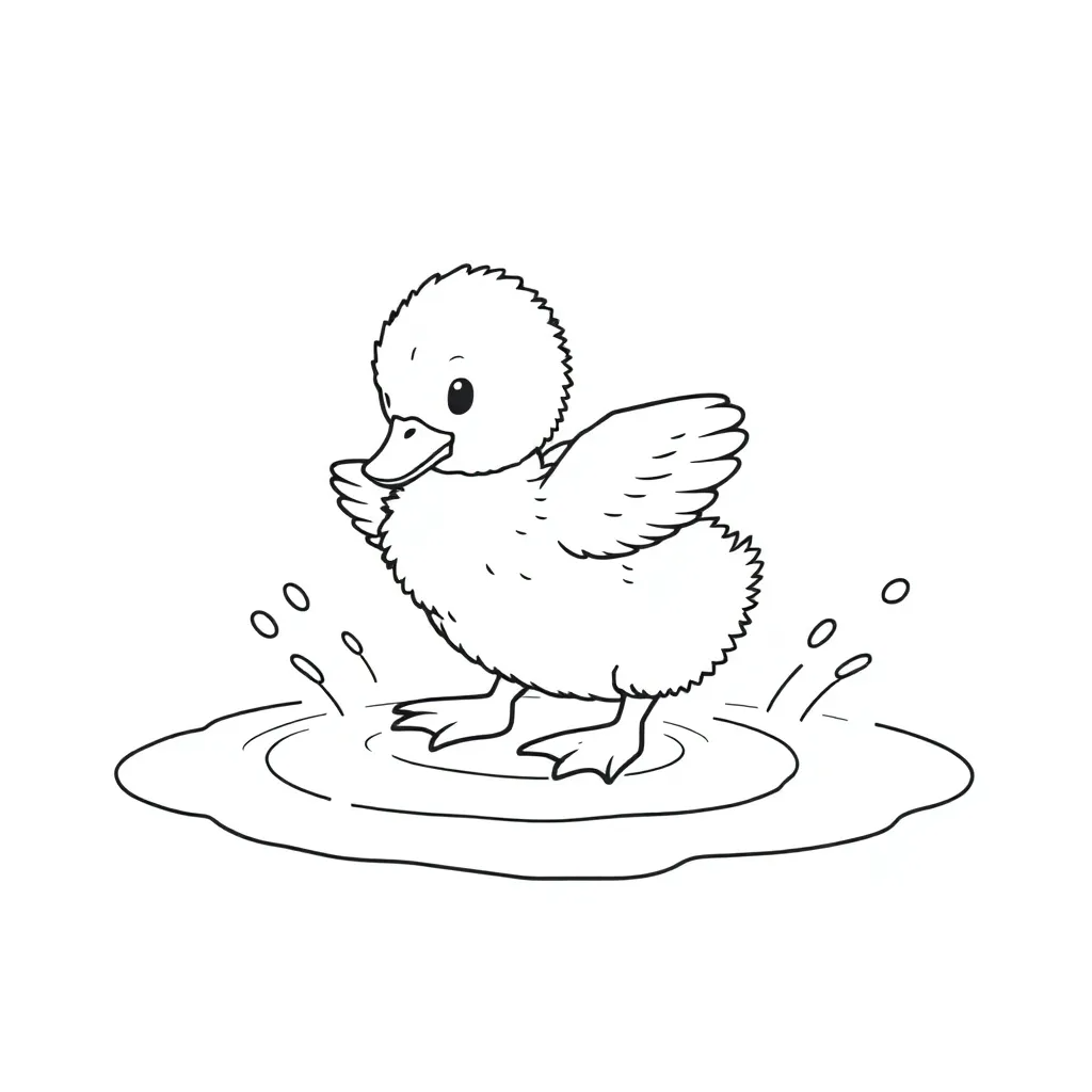 Baby Duckling Splashing in a Puddle