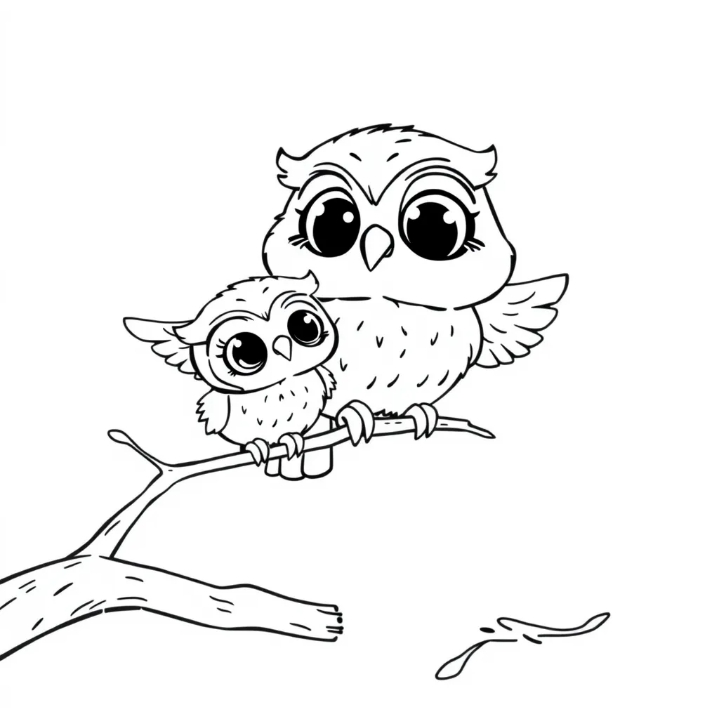 Baby owl learning to fly with a parent