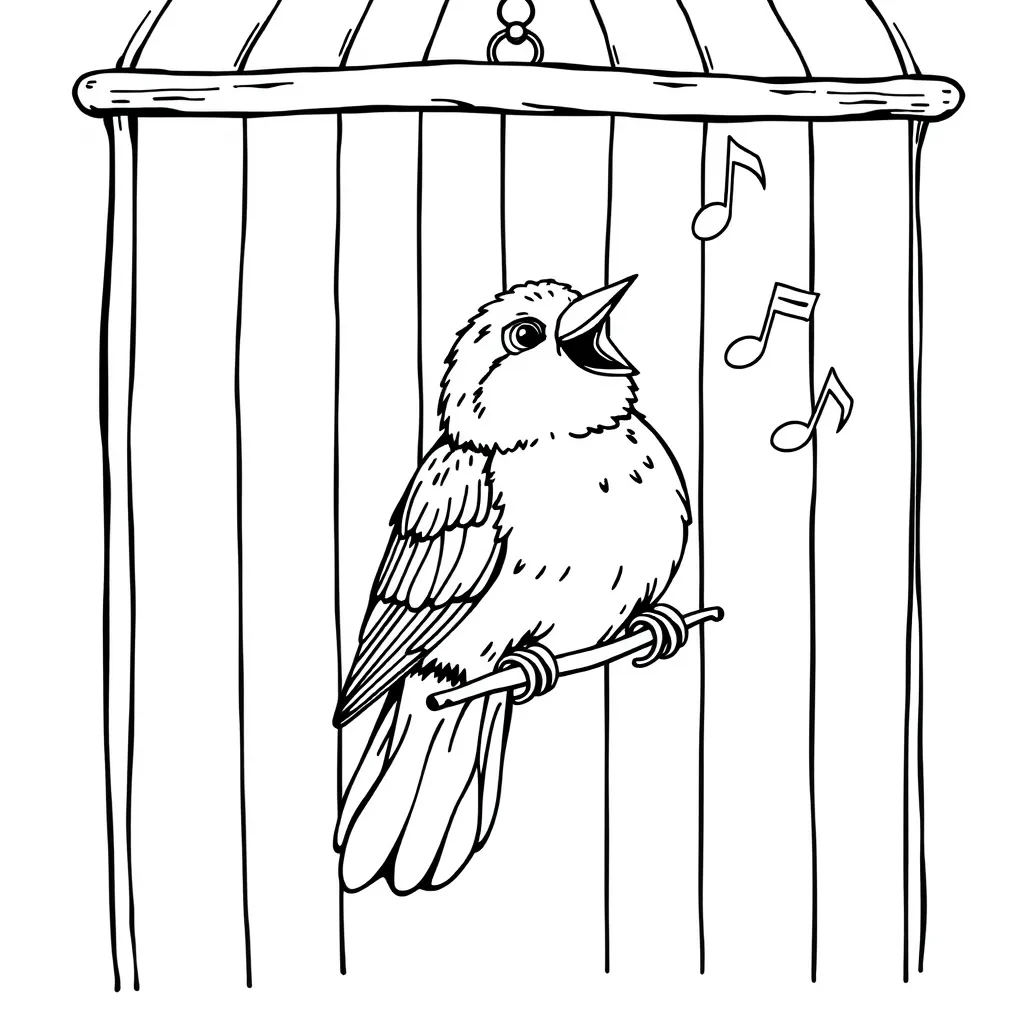 Canary in a Cage Singing Joyfully