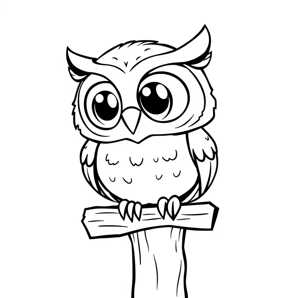Cartoon owl with big eyes perched on a wooden signpost