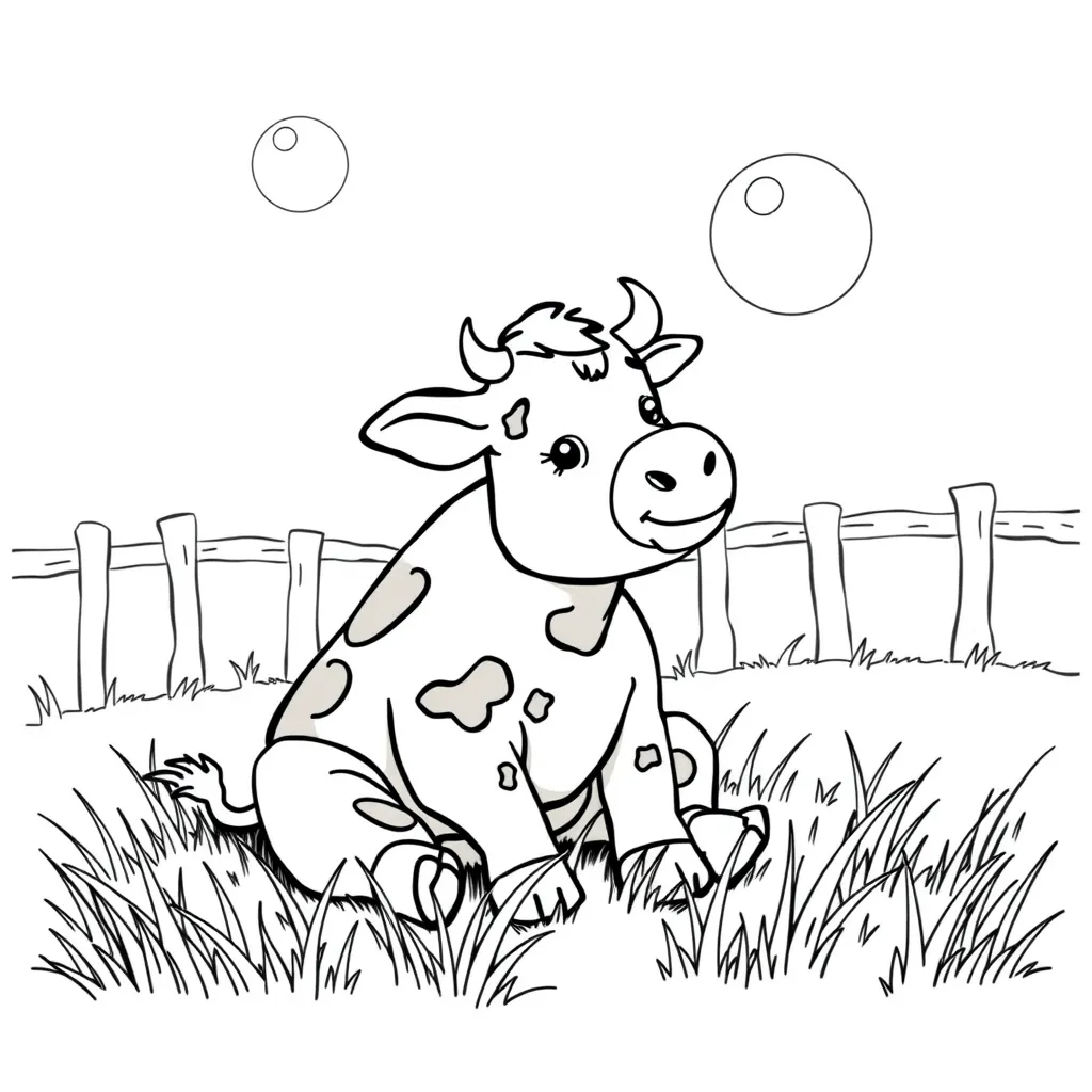 Cow Blowing Bubbles in the Barnyard