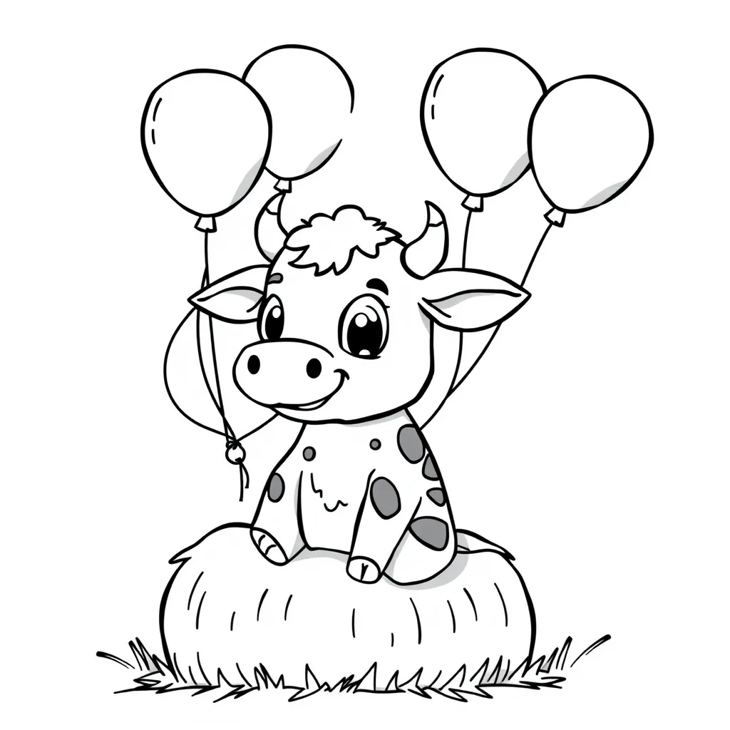 Cow Blowing Up Balloons for a Barn Party