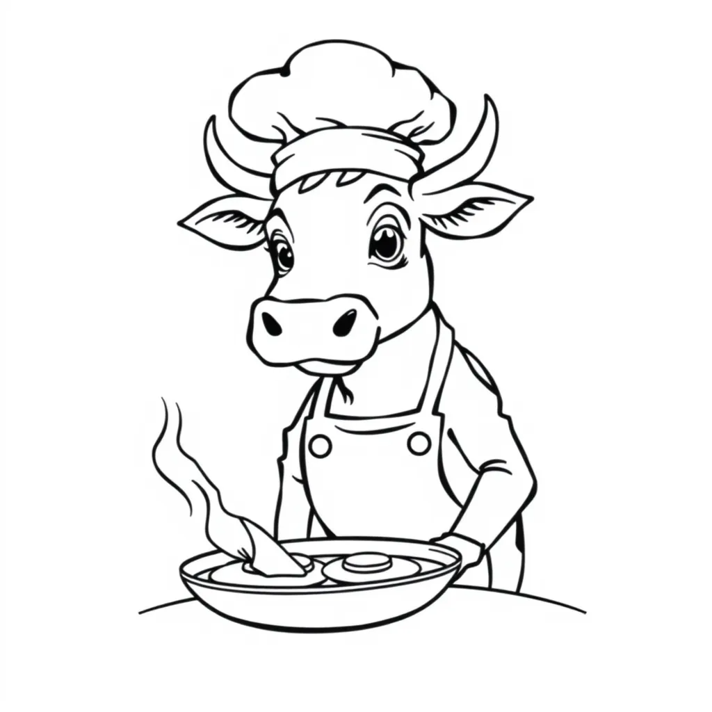 Cow Dressed as a Chef Cooking Pancakes