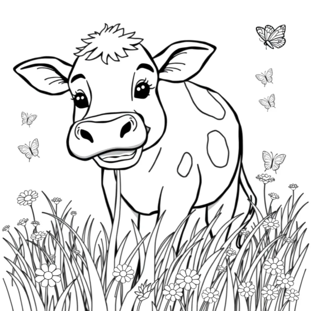 Cow Eating Grass in a Sunny Meadow