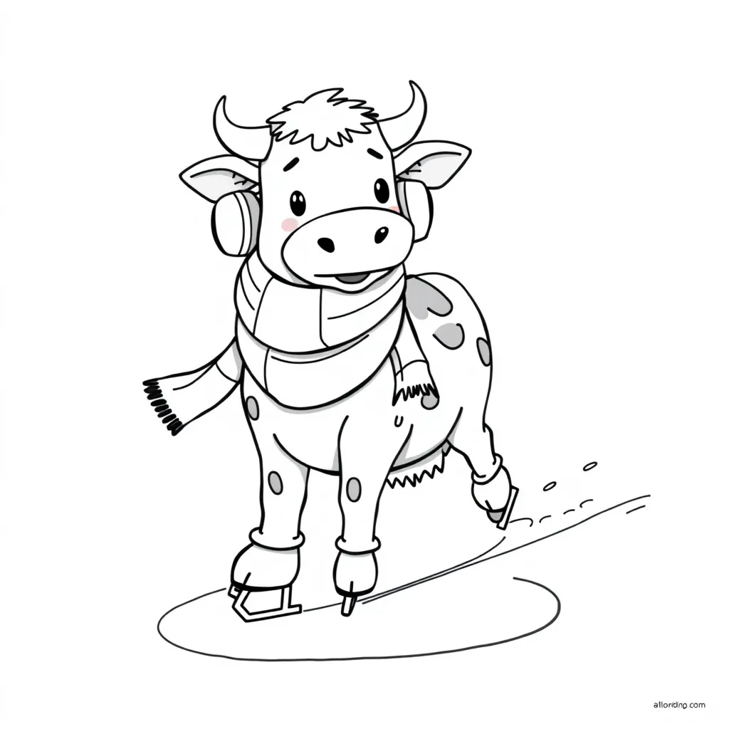 Cow Ice Skating on a Frozen Pond