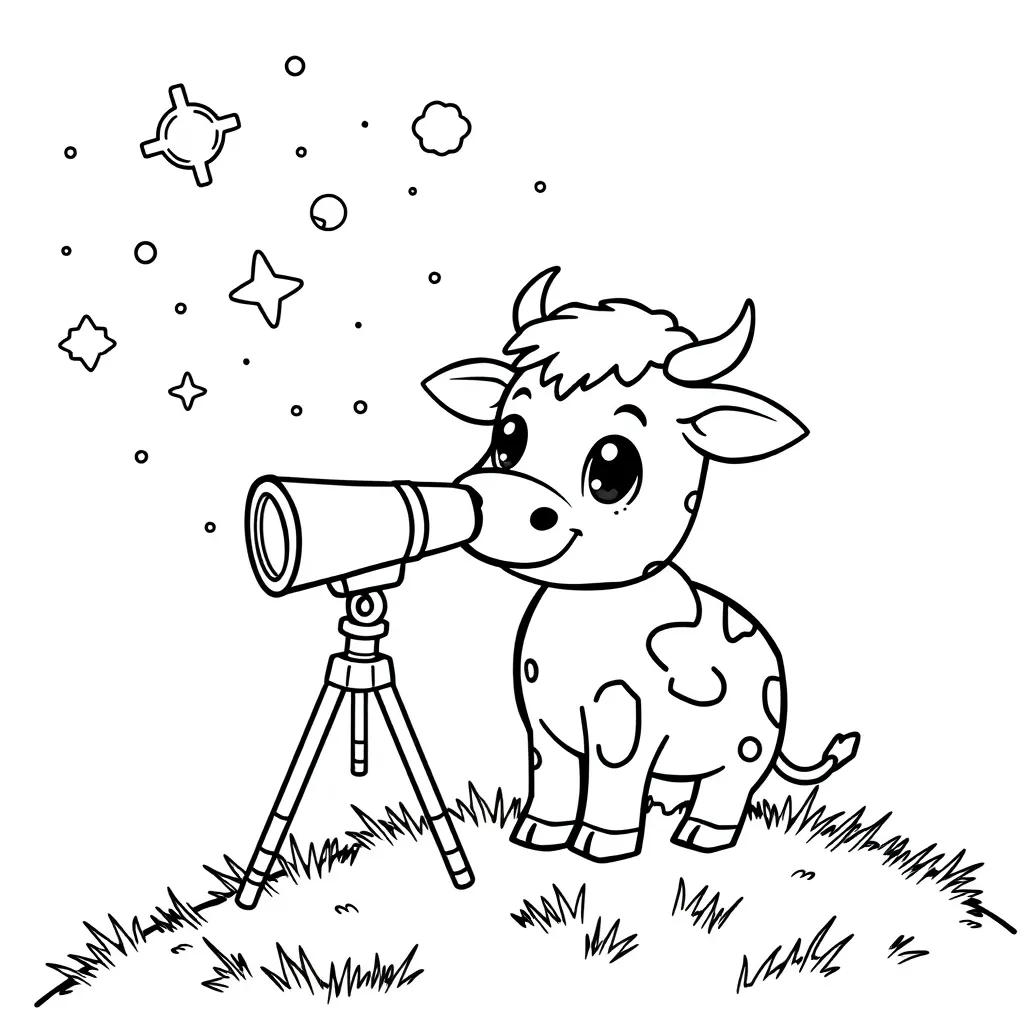 Cow Looking Through a Telescope at the Stars