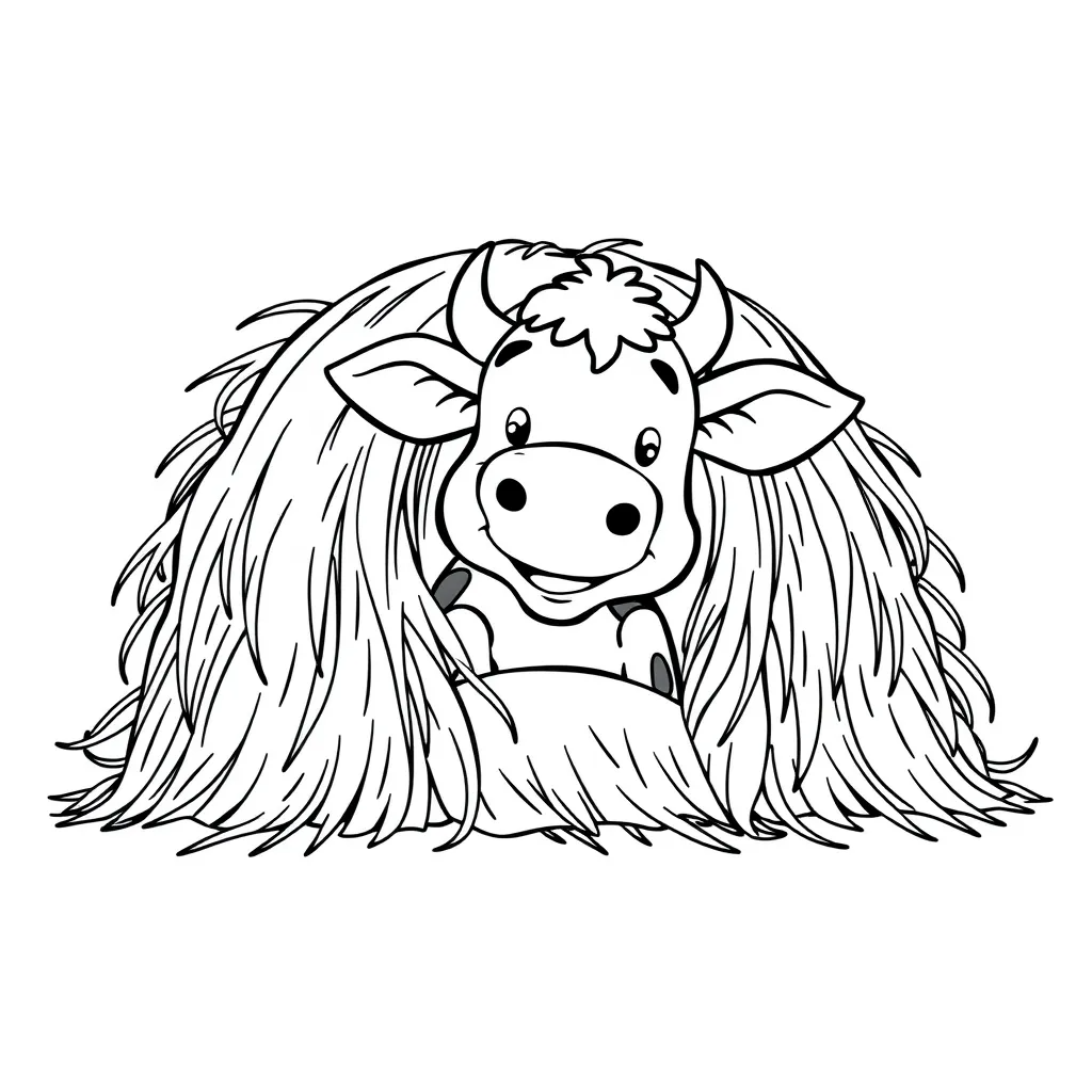 Cow Playing Hide-and-Seek Behind a Haystack