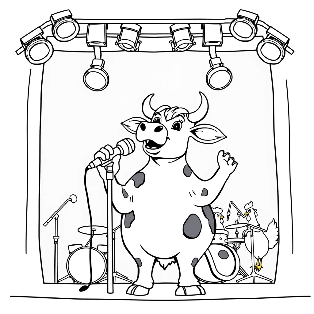 Cow Singing into a Microphone on a Stage