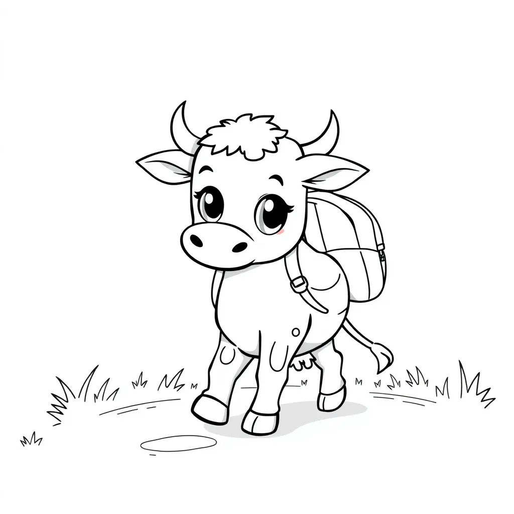 Cow Wearing a Backpack on a School Adventure