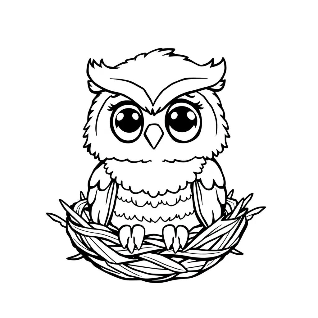 Cute baby owl sitting in a nest