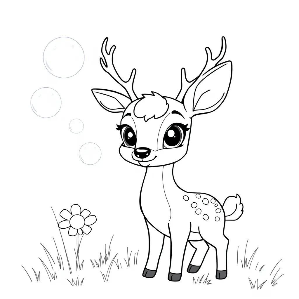 Deer Blowing Bubbles in a Meadow