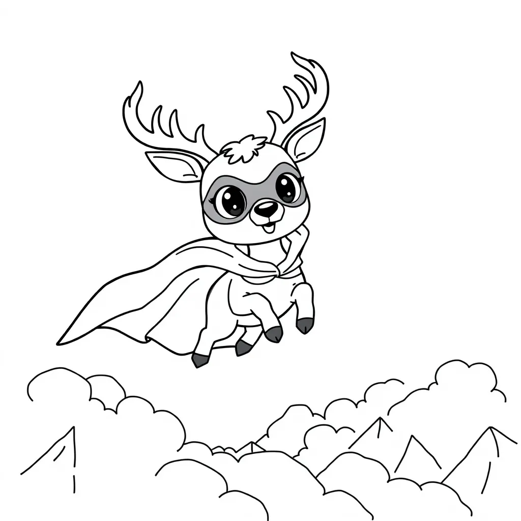 Deer Dressed as a Superhero Flying Through the Sky