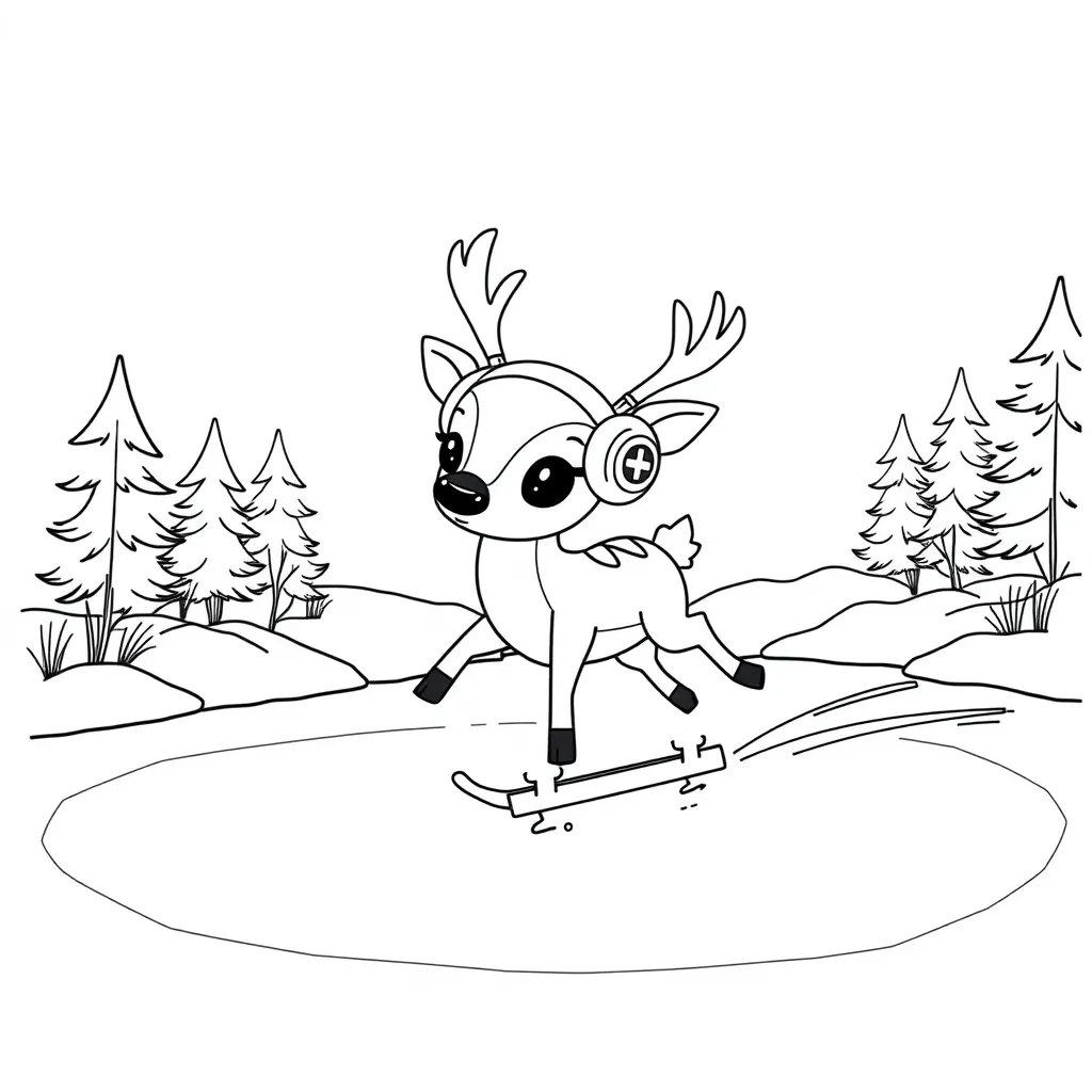 Deer Ice Skating on a Frozen Pond