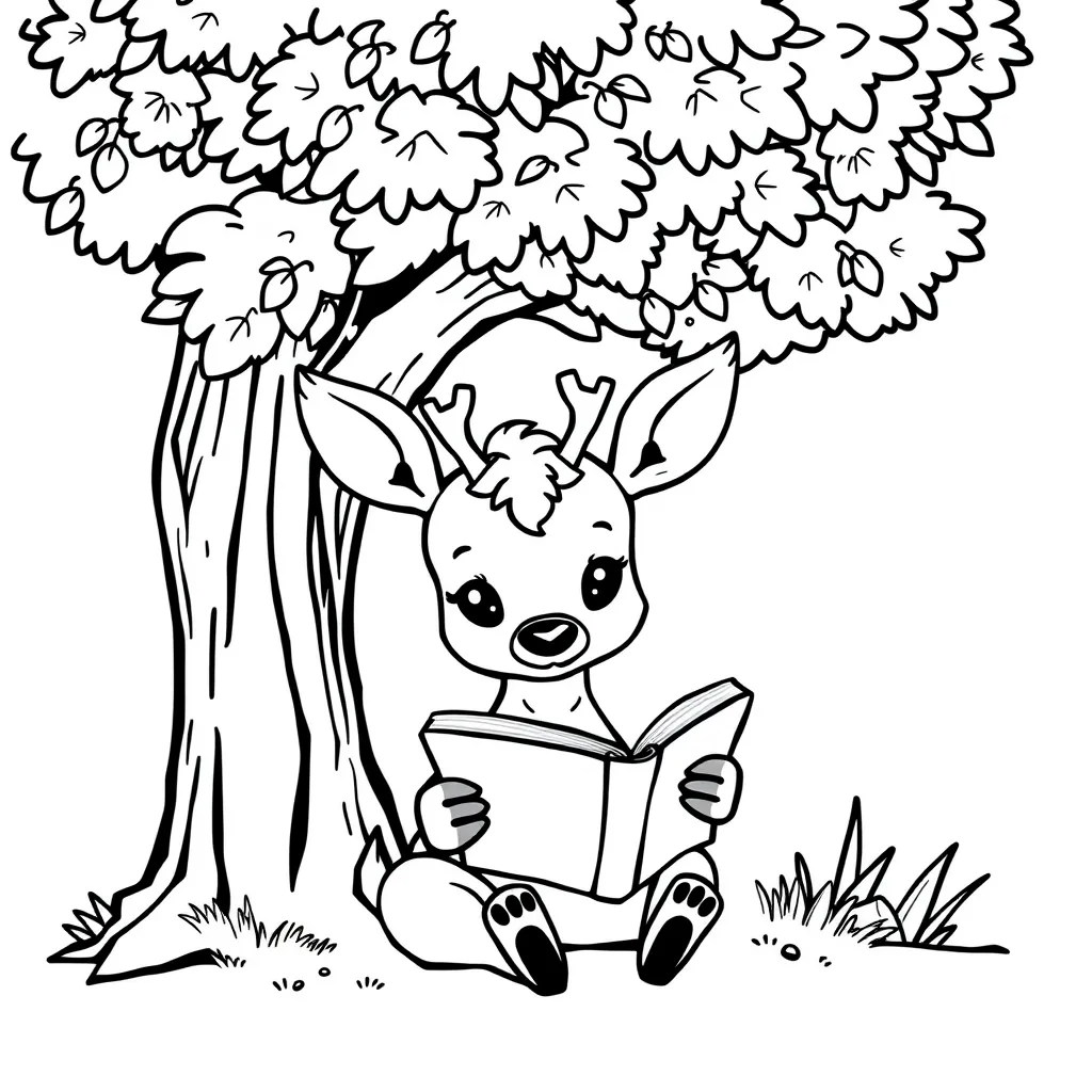 Deer Reading a Book Under a Tree