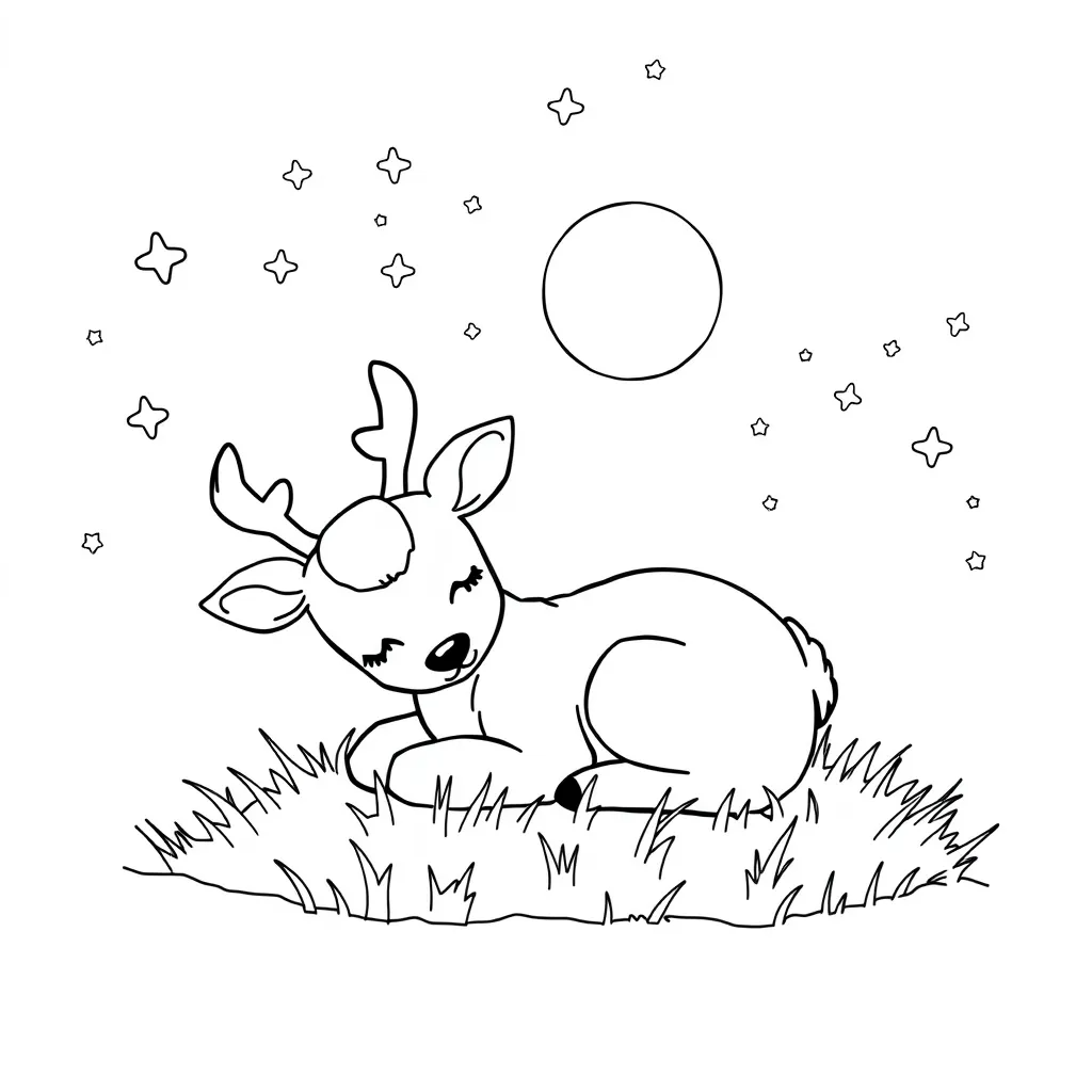 Deer Taking a Nap Under a Starry Sky