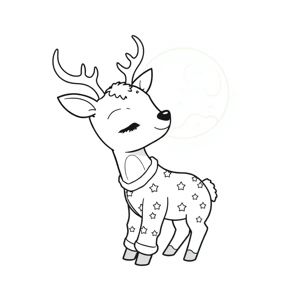 Deer Wearing Pajamas and Looking at the Moon