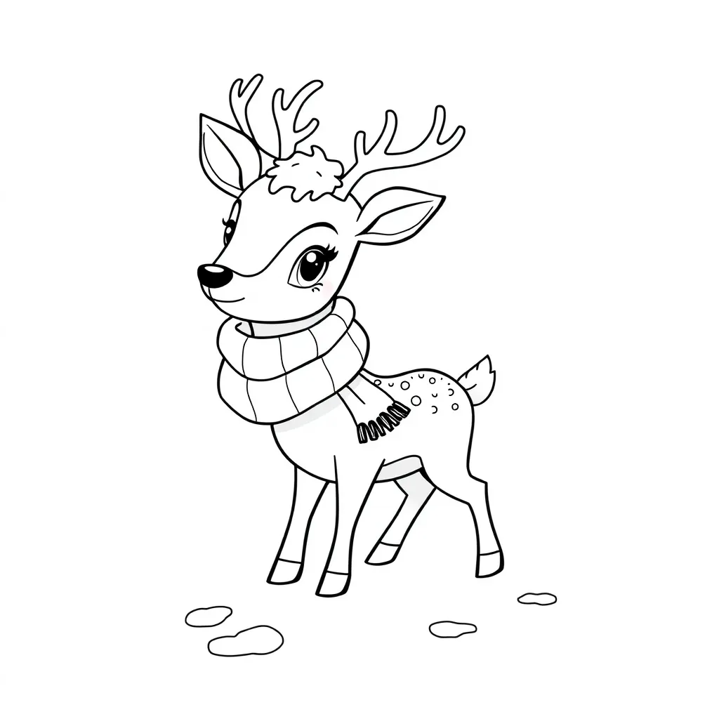 Deer Wearing a Scarf and Walking Through Snow
