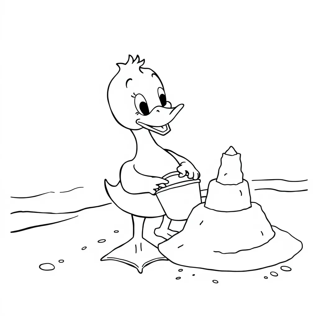 Duck Building a Sandcastle on the Beach
