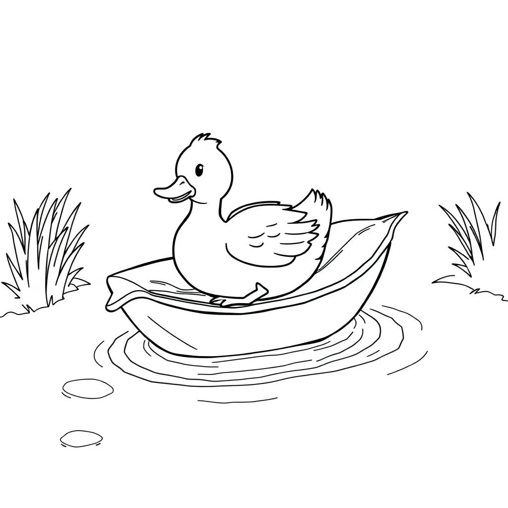 Duck Floating Down a Stream on a Leaf Boat
