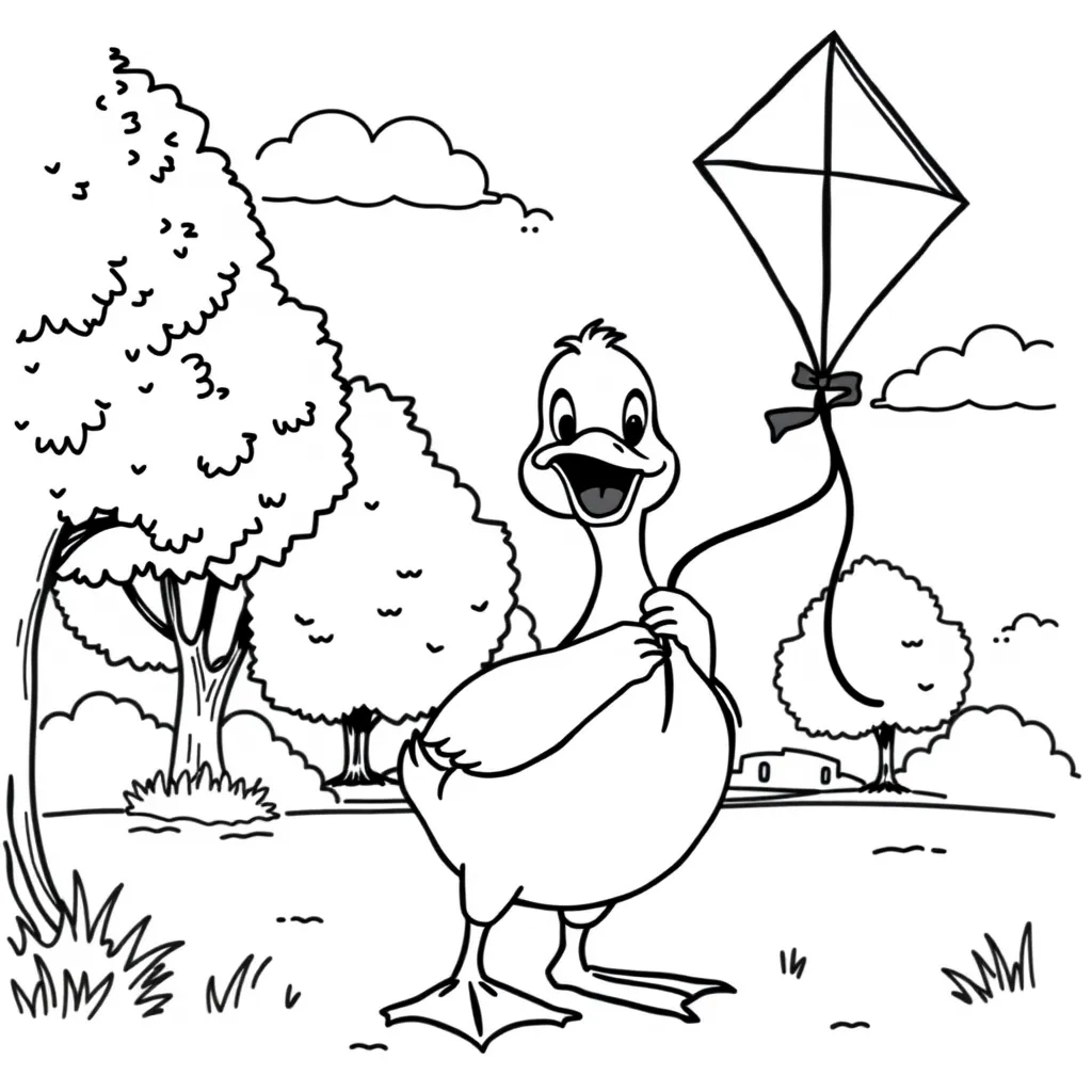 Duck Flying a Kite in the Park