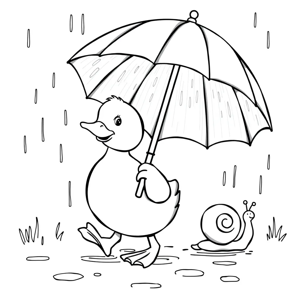Duck Holding an Umbrella and Walking with a Snail