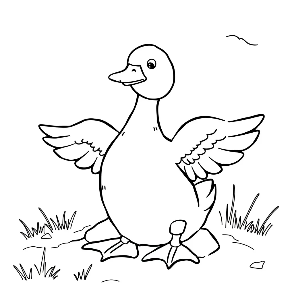 Duck Making a Snow Duck in the Yard
