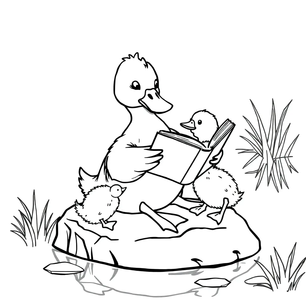 Duck Reading a Storybook by the Pond