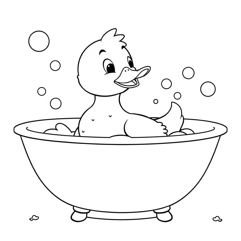 Duck Taking a Bubble Bath in a Big Tub