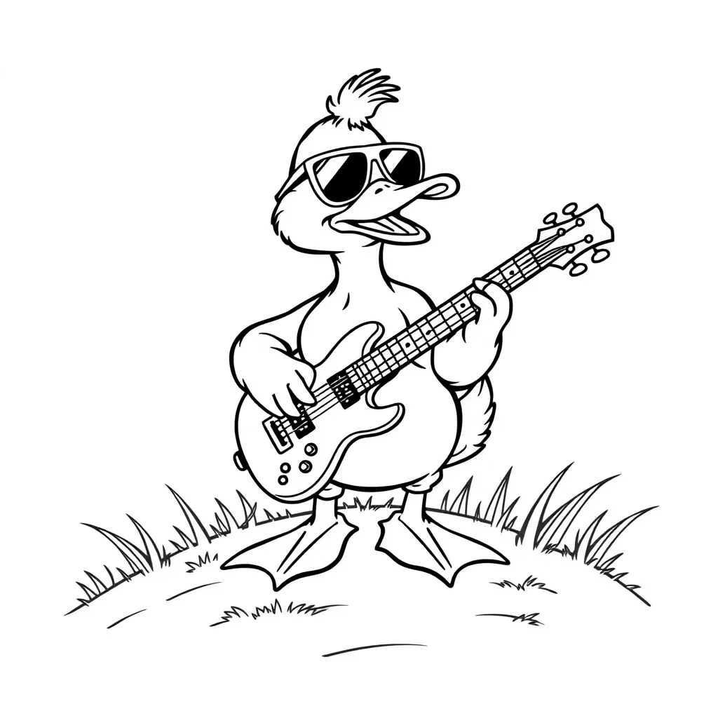Duck Wearing Sunglasses and Playing Guitar