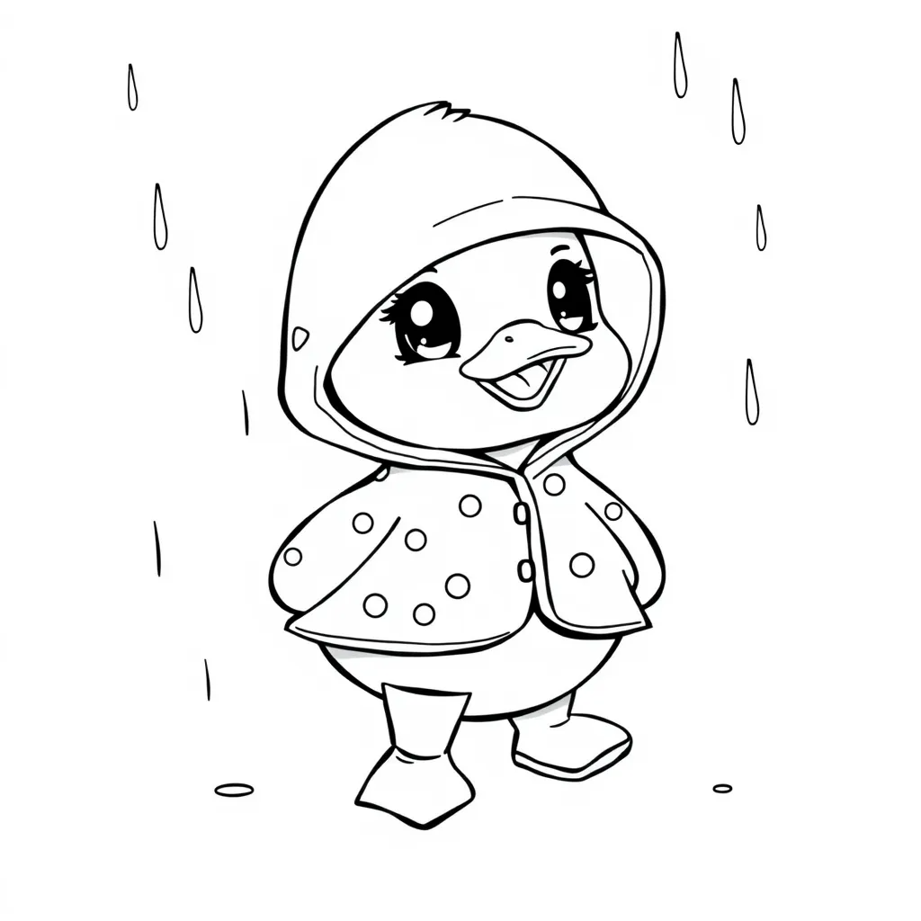 Duck Wearing a Raincoat and Boots in the Rain