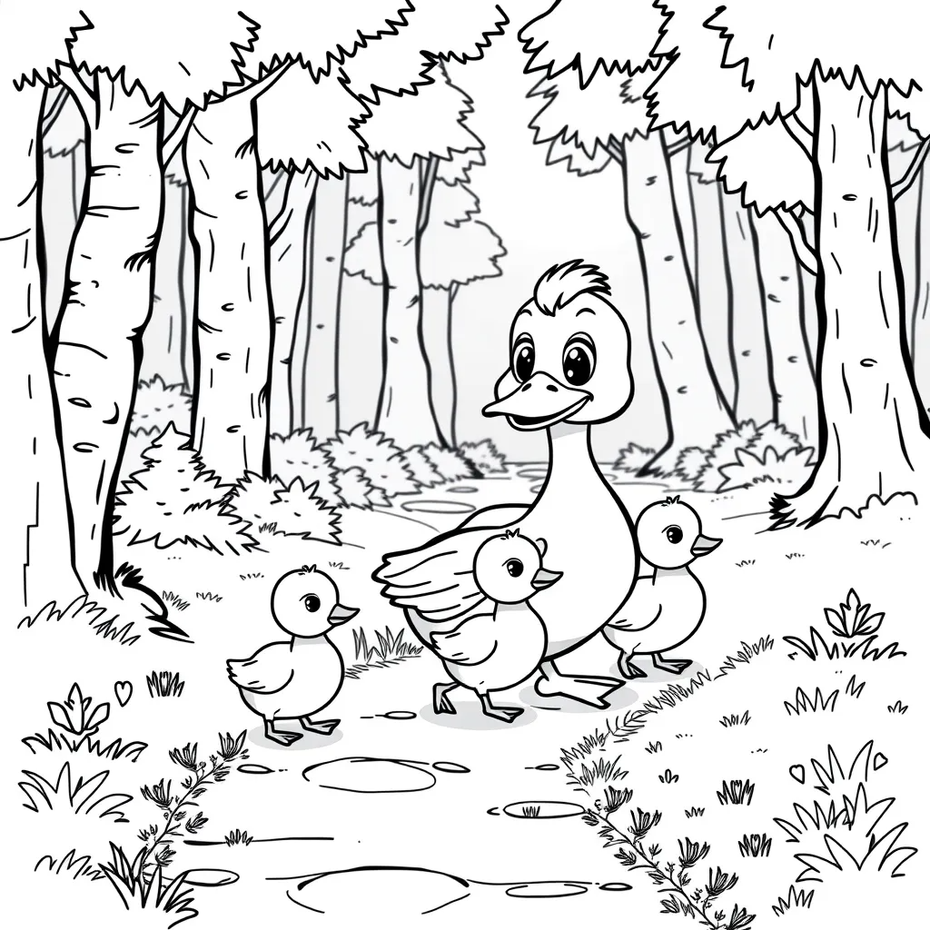 Duck and Her Ducklings Crossing a Path