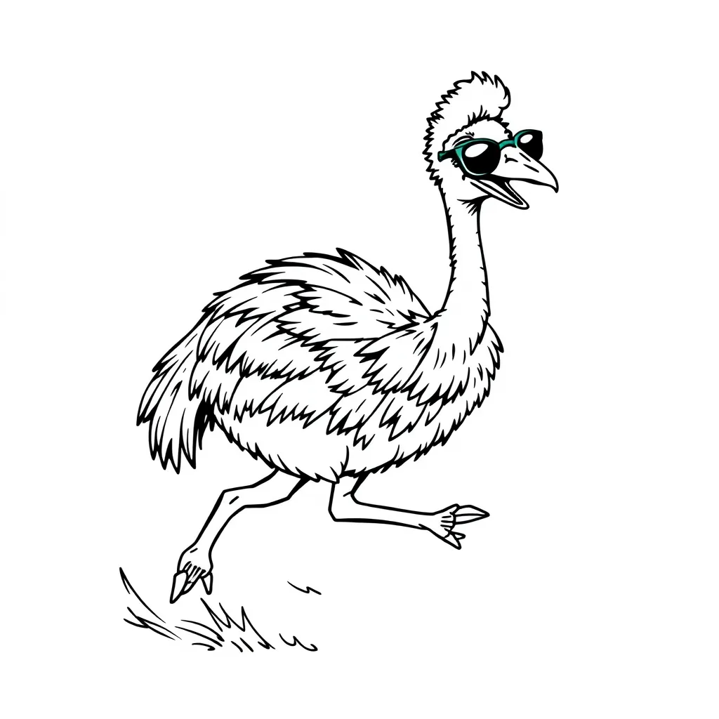 Emu Wearing Sunglasses and Running Fast