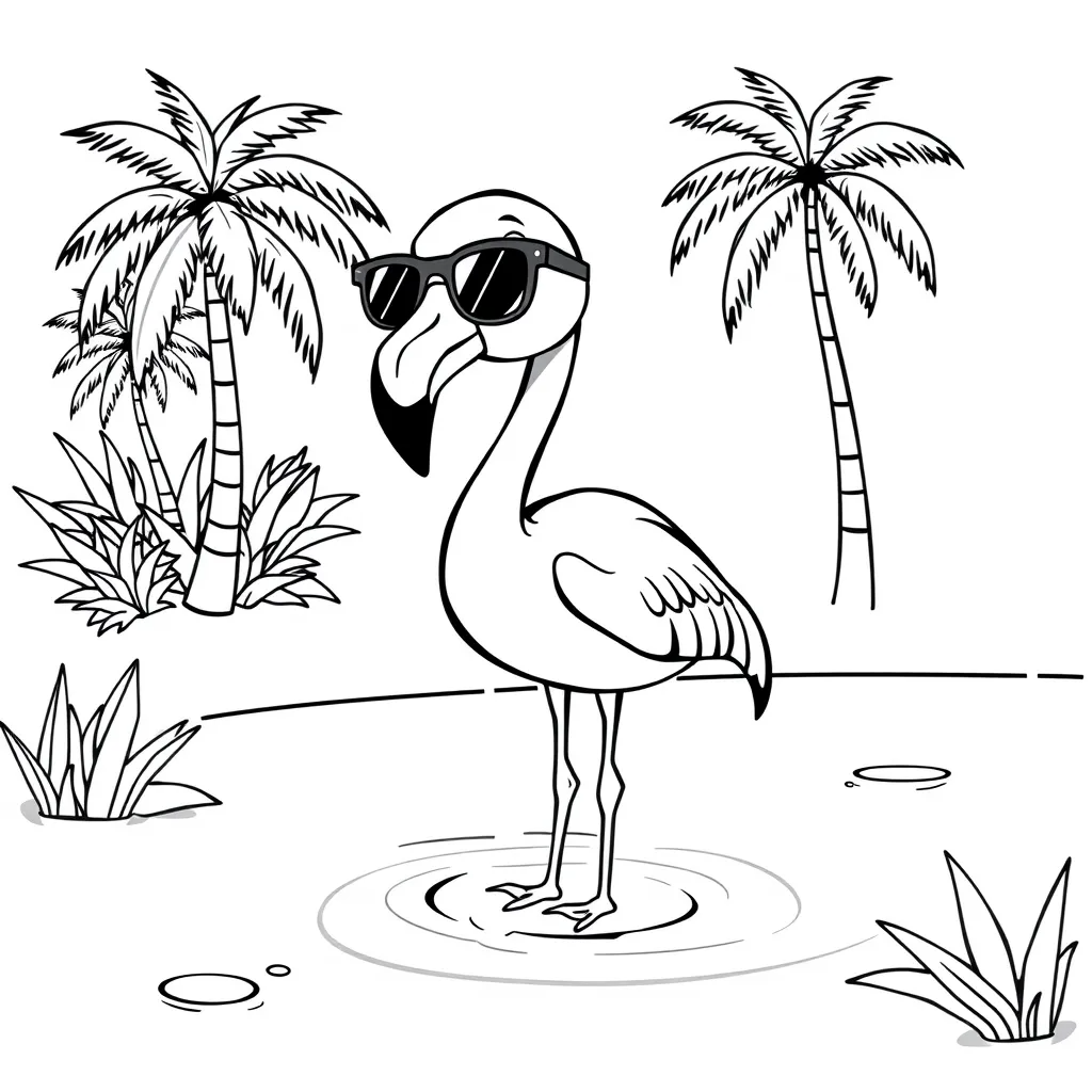 Flamingo Standing in a Pond with Sunglasses On