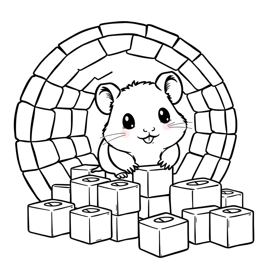 Hamster building a tunnel maze with blocks