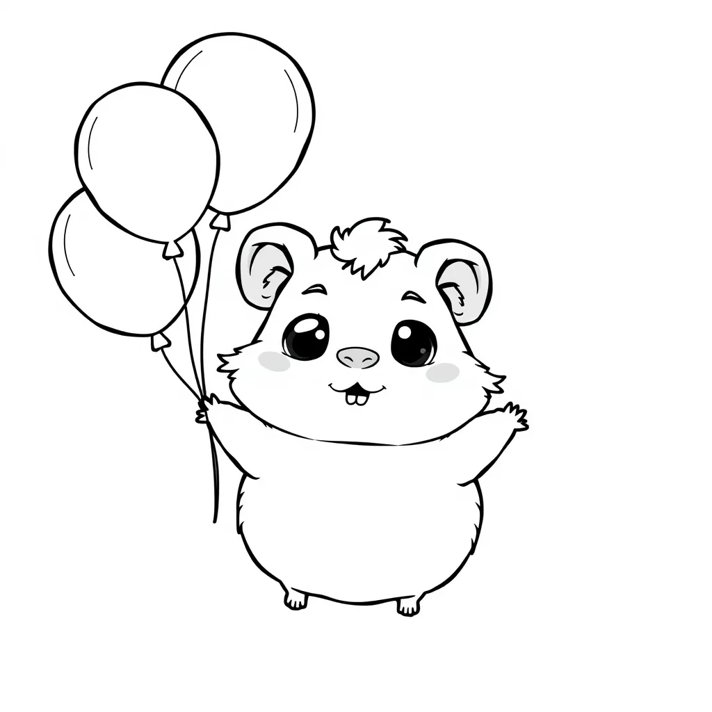 Hamster floating with balloons in the sky