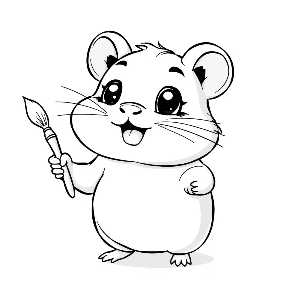 Hamster holding a paintbrush and painting a picture